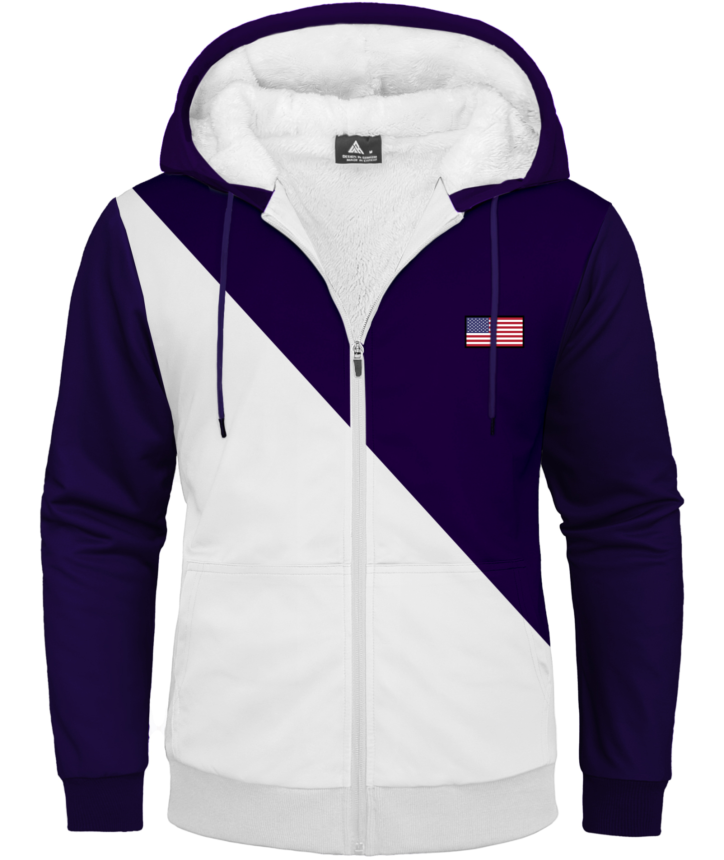 Men's Full Zipper Color Block Casual Fleece Hoodie-CFMWY00056