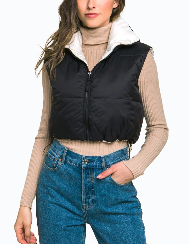 JACKETW Women's 20D Nylon Double-Sided Short Puffer Vest Jacket -LT-6819 