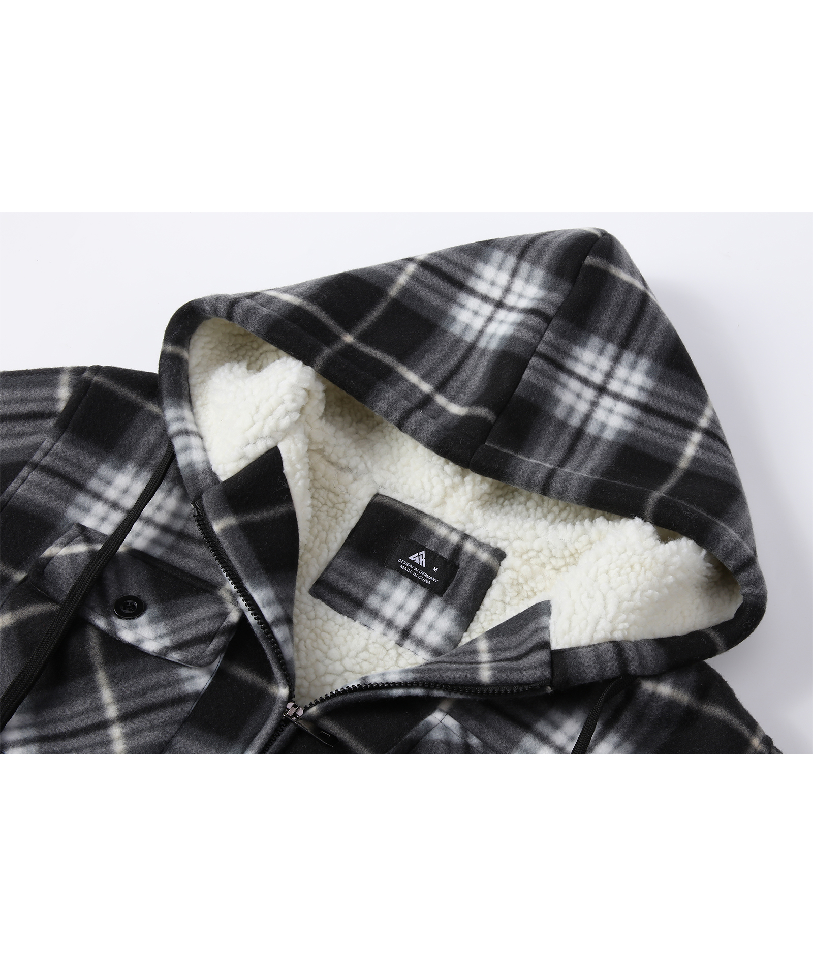 Men's Long Sleeve Full Zipper Fleece Plaid Hoodie-CFMGF00001