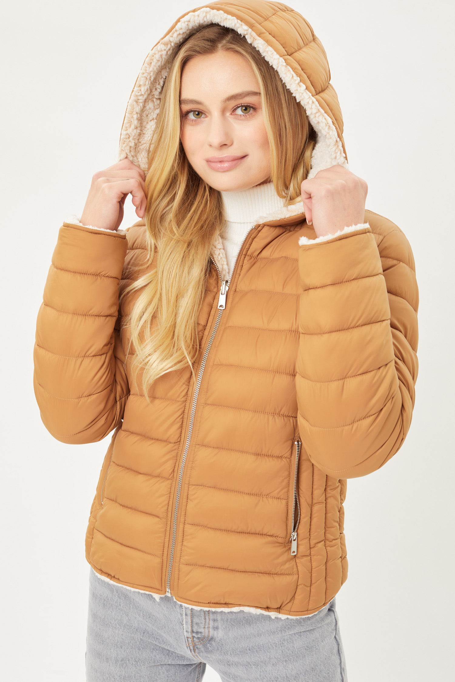 JACKETWVWomen's 20D Nylon Reversible Sherpa Puffer Jacket-LT-6975