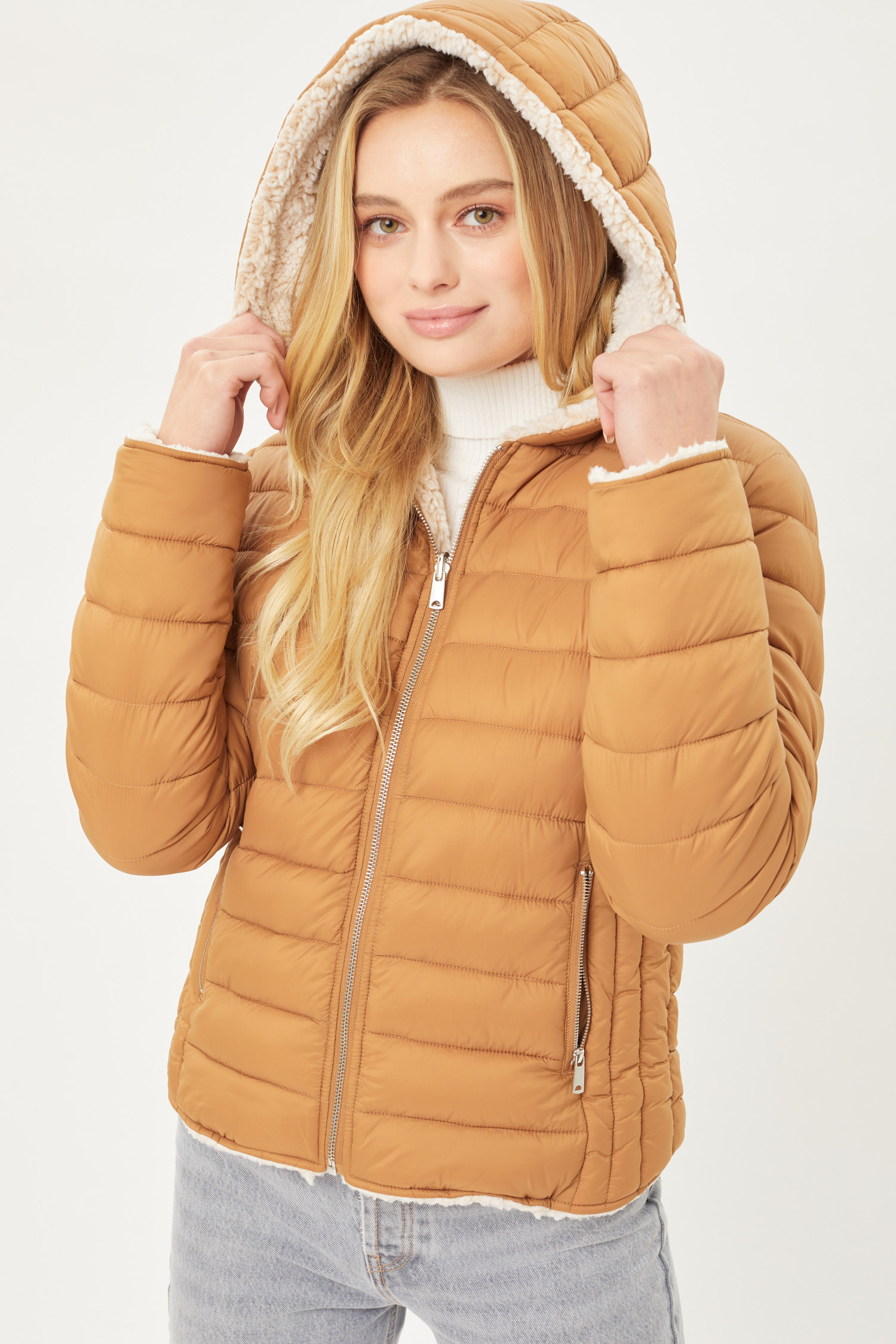 JACKETWVWomen's 20D Nylon Reversible Sherpa Puffer Jacket-LT-6975