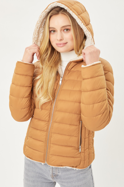 JACKETWVWomen's 20D Nylon Reversible Sherpa Puffer Jacket-LT-6975