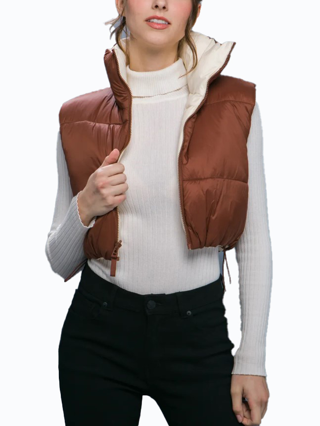 JACKETW Women's 20D Nylon Double-Sided Short Puffer Vest Jacket -LT-6819 