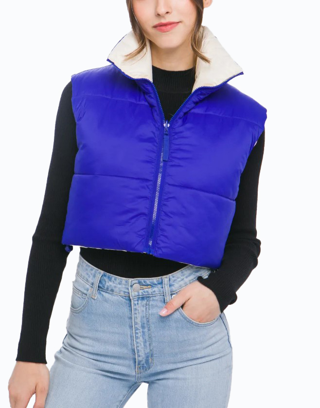 JACKETW Women's 20D Nylon Double-Sided Short Puffer Vest Jacket -LT-6819 