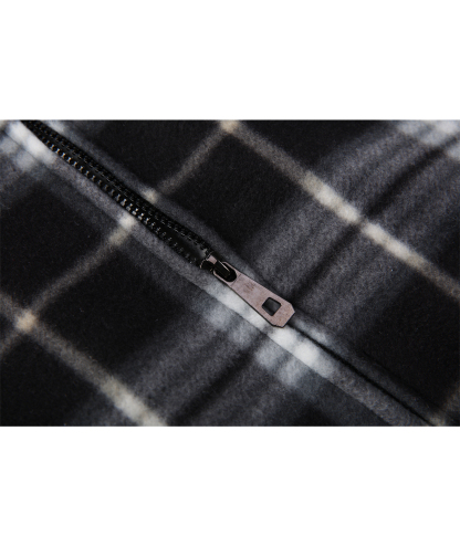 Men's Long Sleeve Full Zipper Fleece Plaid Hoodie-CFMGF00001