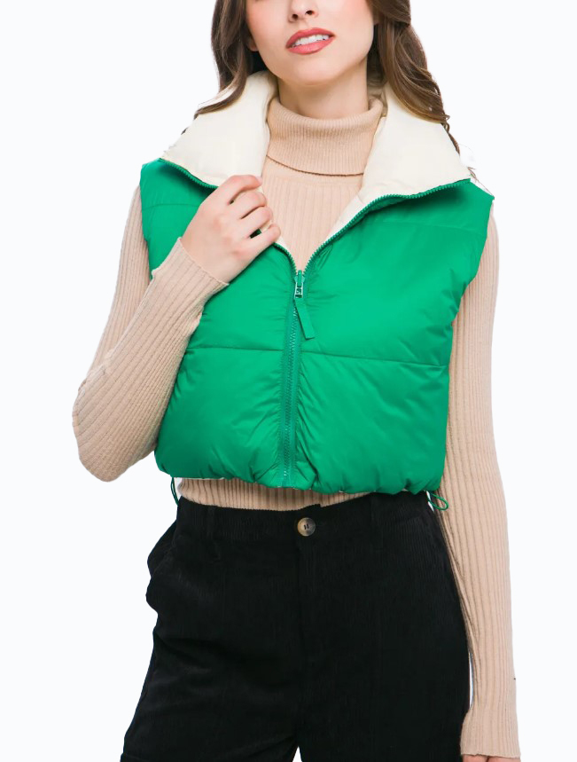 JACKETW Women's 20D Nylon Double-Sided Short Puffer Vest Jacket -LT-6819 