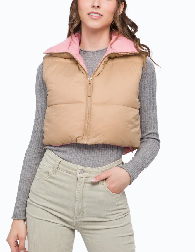 JACKETW Women's 20D Nylon Double-Sided Short Puffer Vest Jacket -LT-6819 