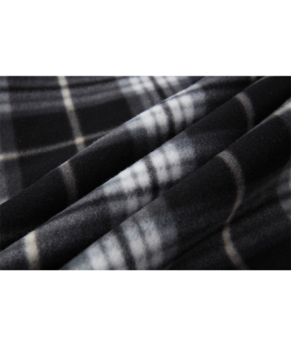 Men's Long Sleeve Full Zipper Fleece Plaid Hoodie-CFMGF00001