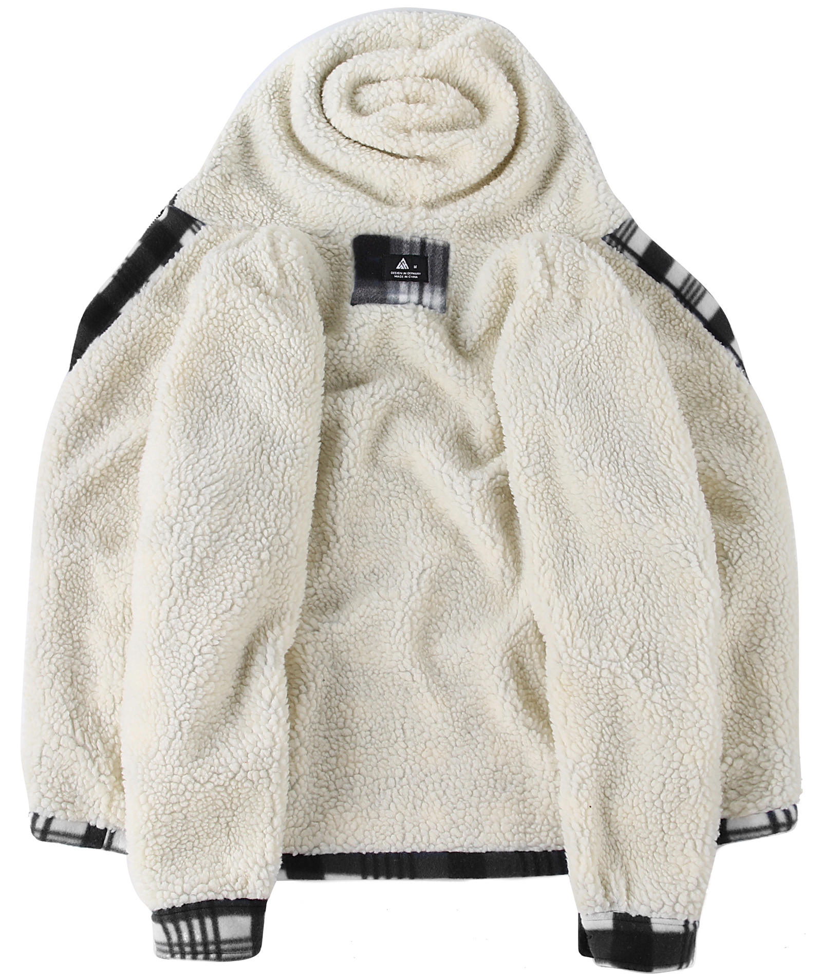 Men's Long Sleeve Full Zipper Fleece Plaid Hoodie-CFMGF00001