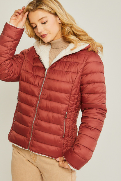 JACKETWVWomen's 20D Nylon Reversible Sherpa Puffer Jacket-LT-6975