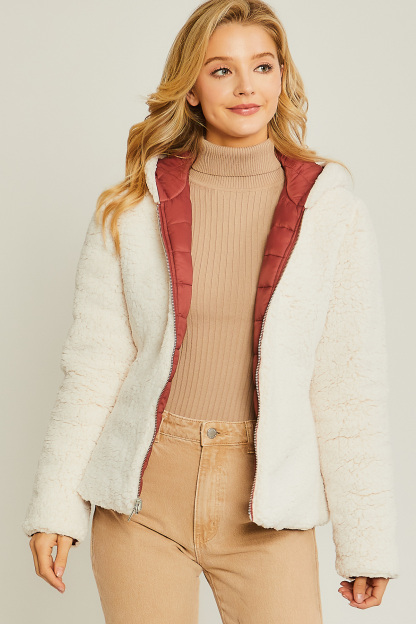 JACKETWVWomen's 20D Nylon Reversible Sherpa Puffer Jacket-LT-6975