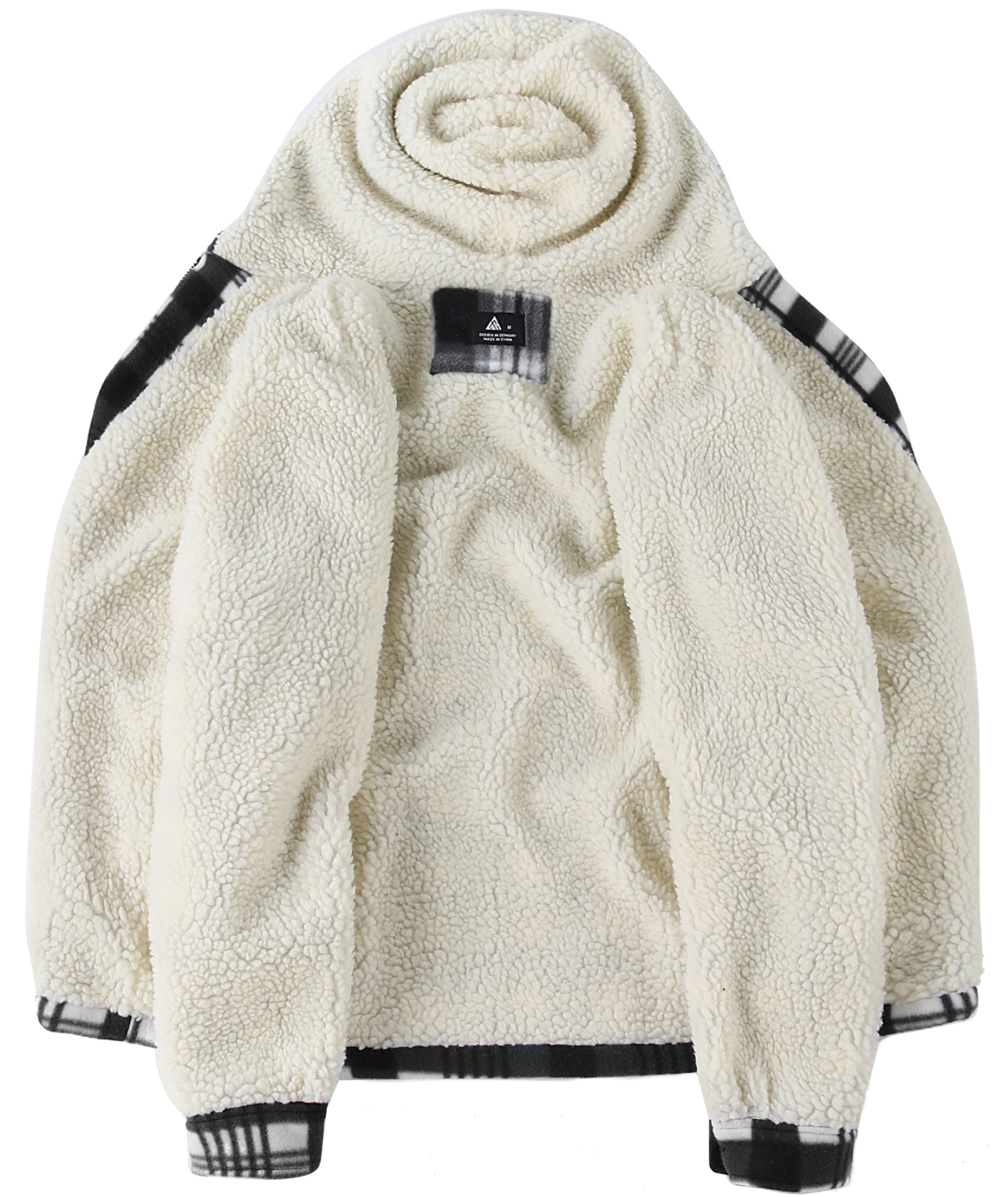 Men's Long Sleeve Full Zipper Fleece Plaid Hoodie-CFMGF00001