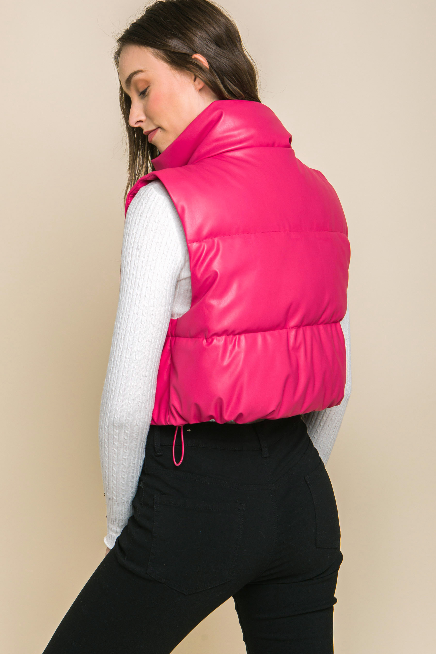 JACKETW Women's PU Short Leather Vest Jacket-LT-W-6820