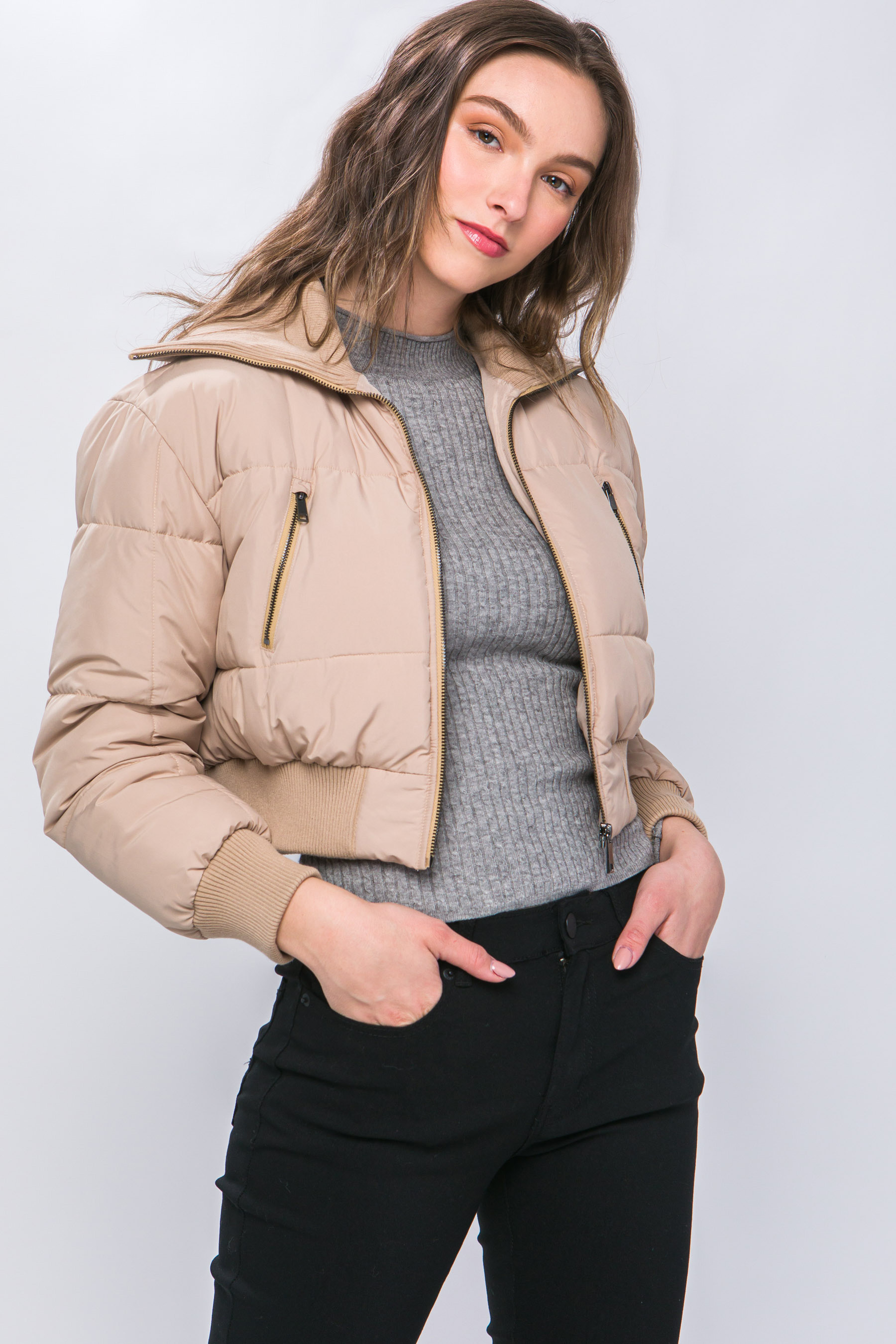 JACKETW Women's Pongee Short Cropped Puffer Jacket-LT-W-7011