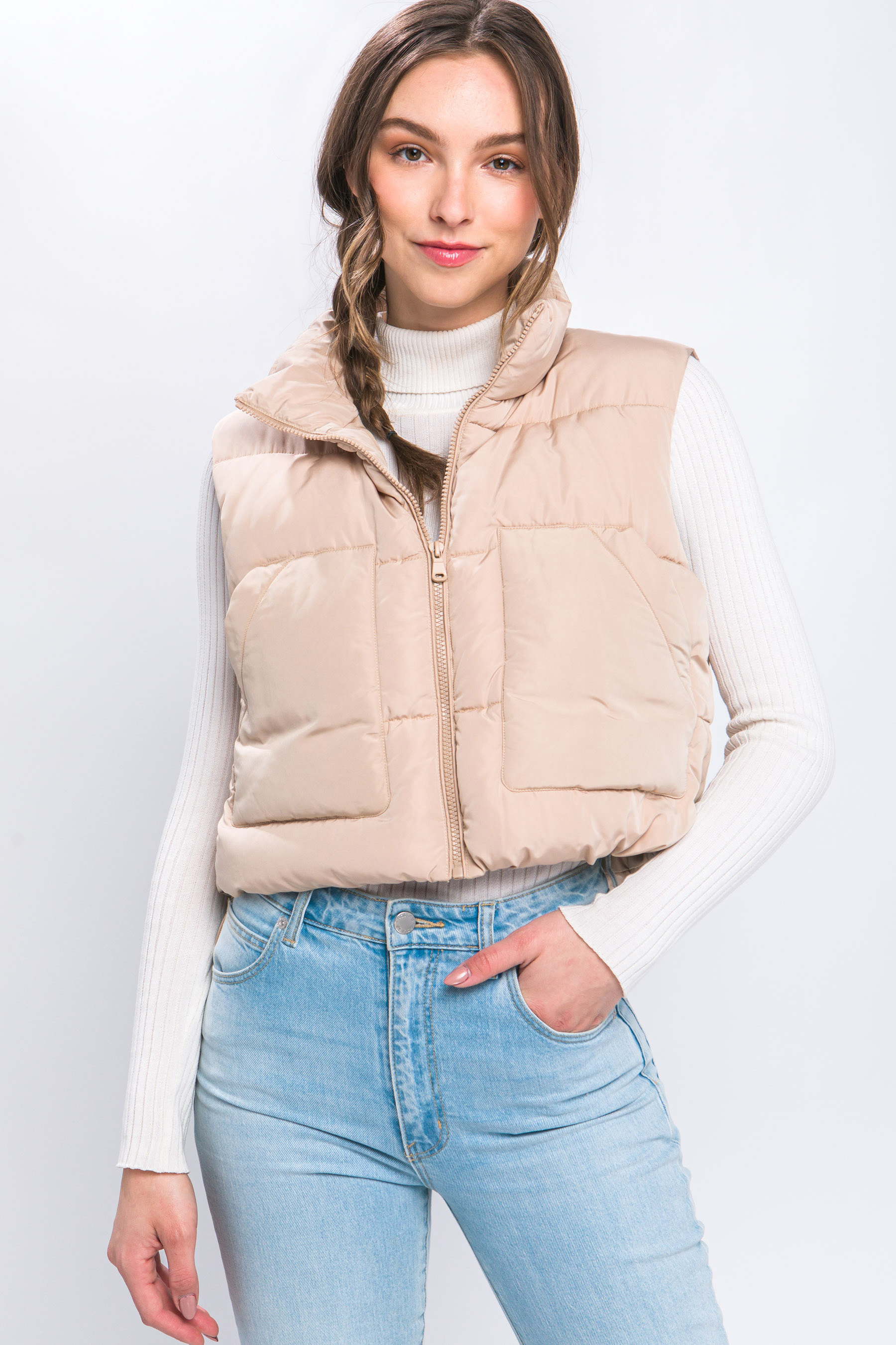 JACKETW Women's Short Pongee Stand Collar Vest Jacket-LT-W-6537 