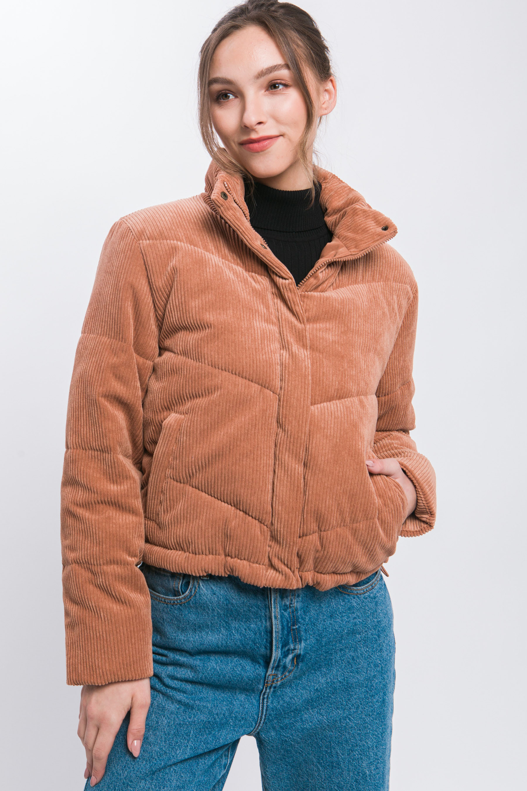 JACKETW Women's Corduroy Stand Collar Jacket-LT-W-6850