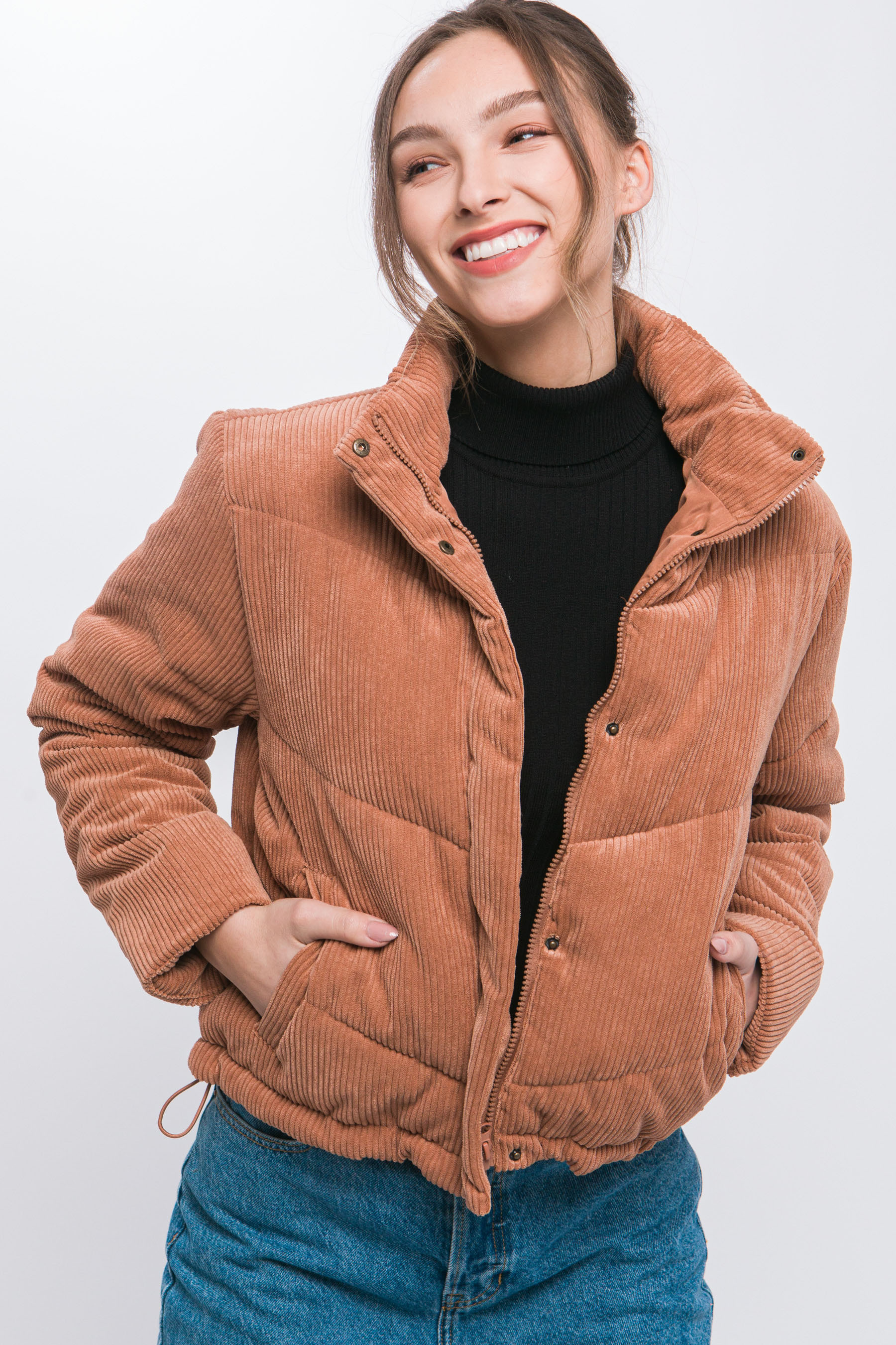 JACKETW Women's Corduroy Stand Collar Jacket-LT-W-6850