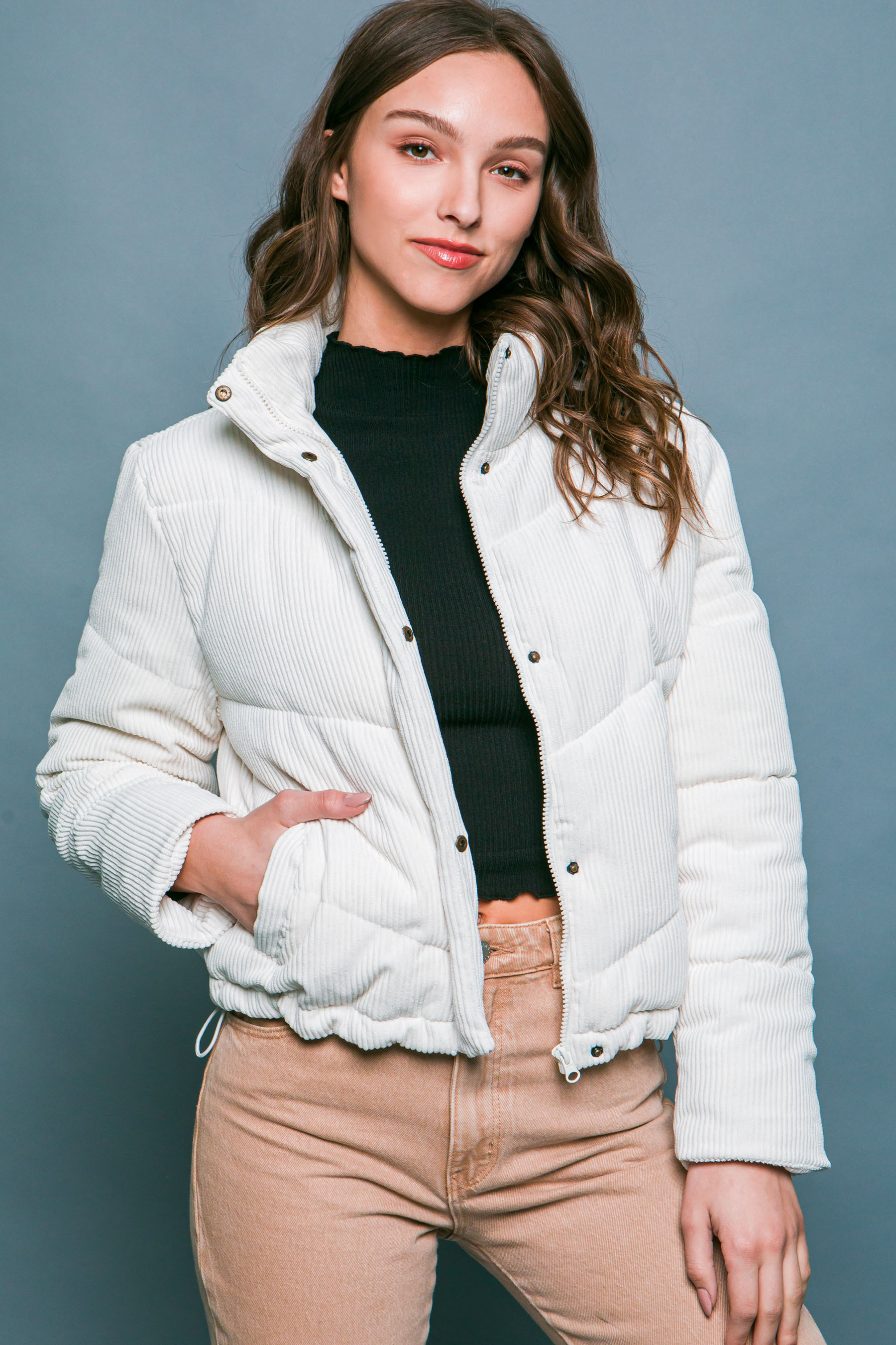 JACKETW Women's Corduroy Stand Collar Jacket-LT-W-6850