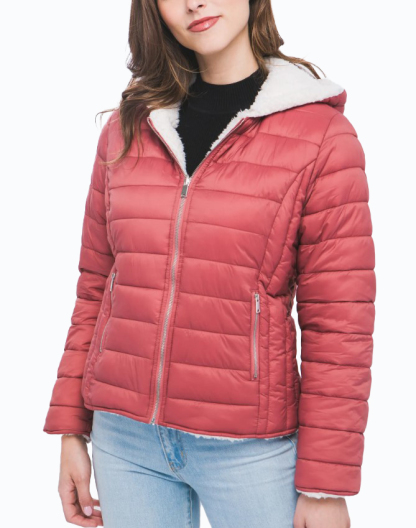 JACKETWVWomen's 20D Nylon Reversible Sherpa Puffer Down Jacket-LT-6975