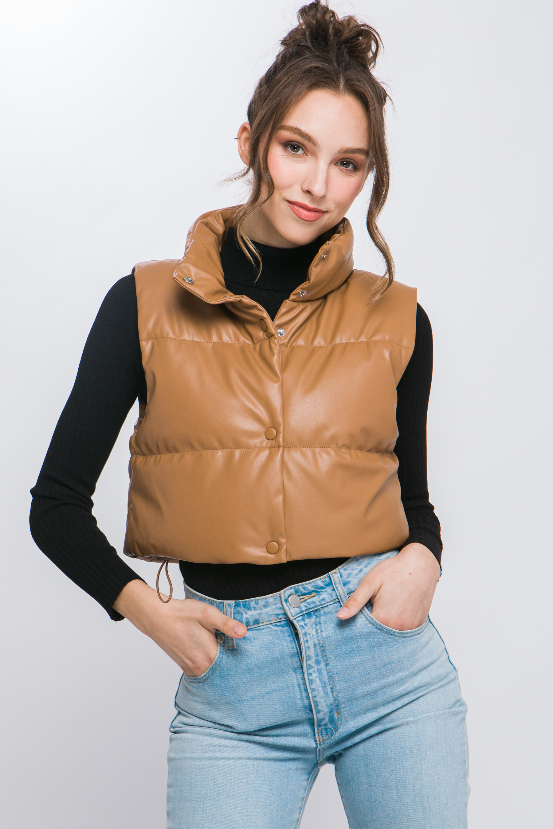 JACKETW Women's PU Short Leather Vest Jacket-LT-W-6820