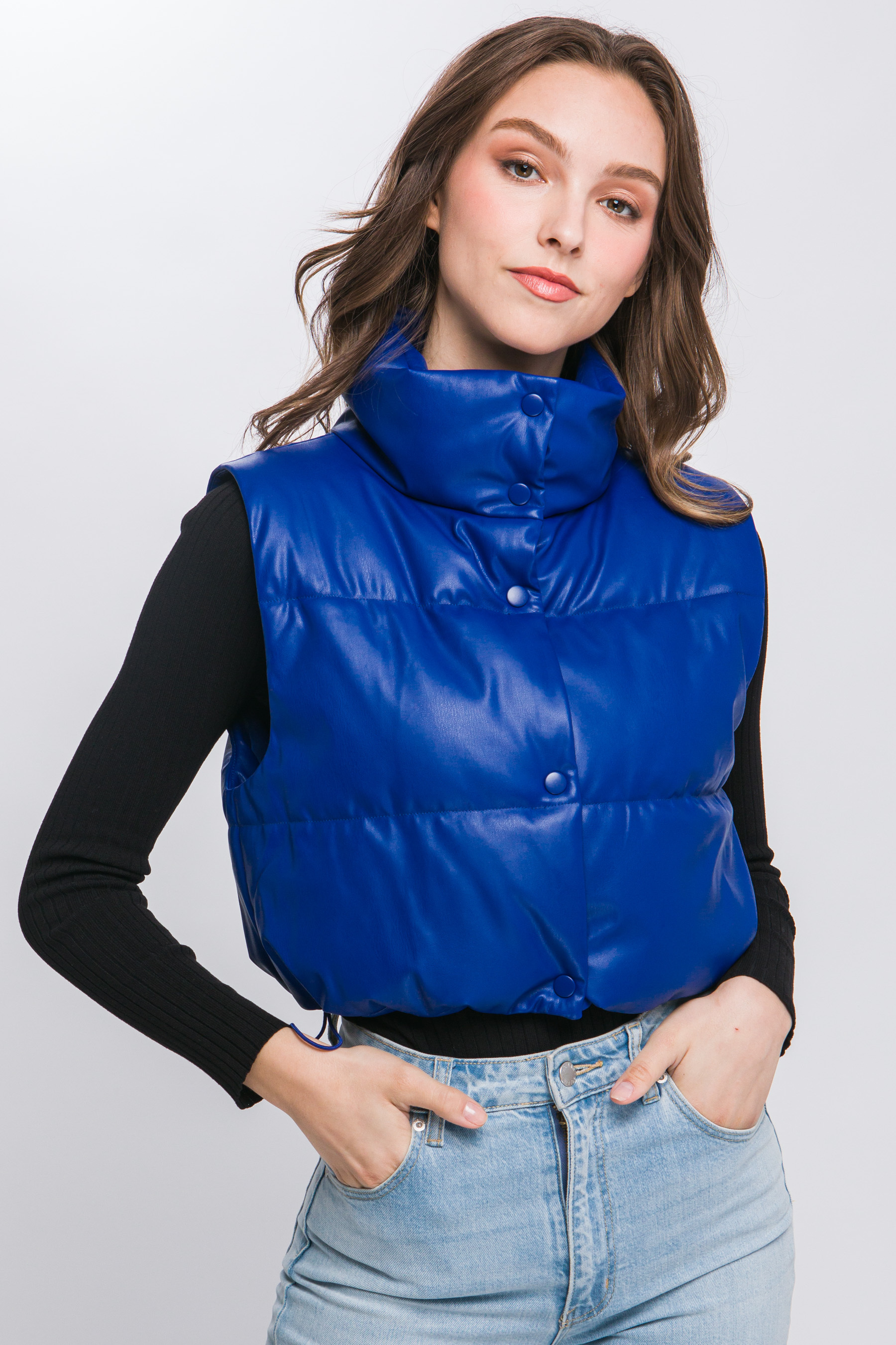 JACKETW Women's PU Short Leather Vest Jacket-LT-W-6820