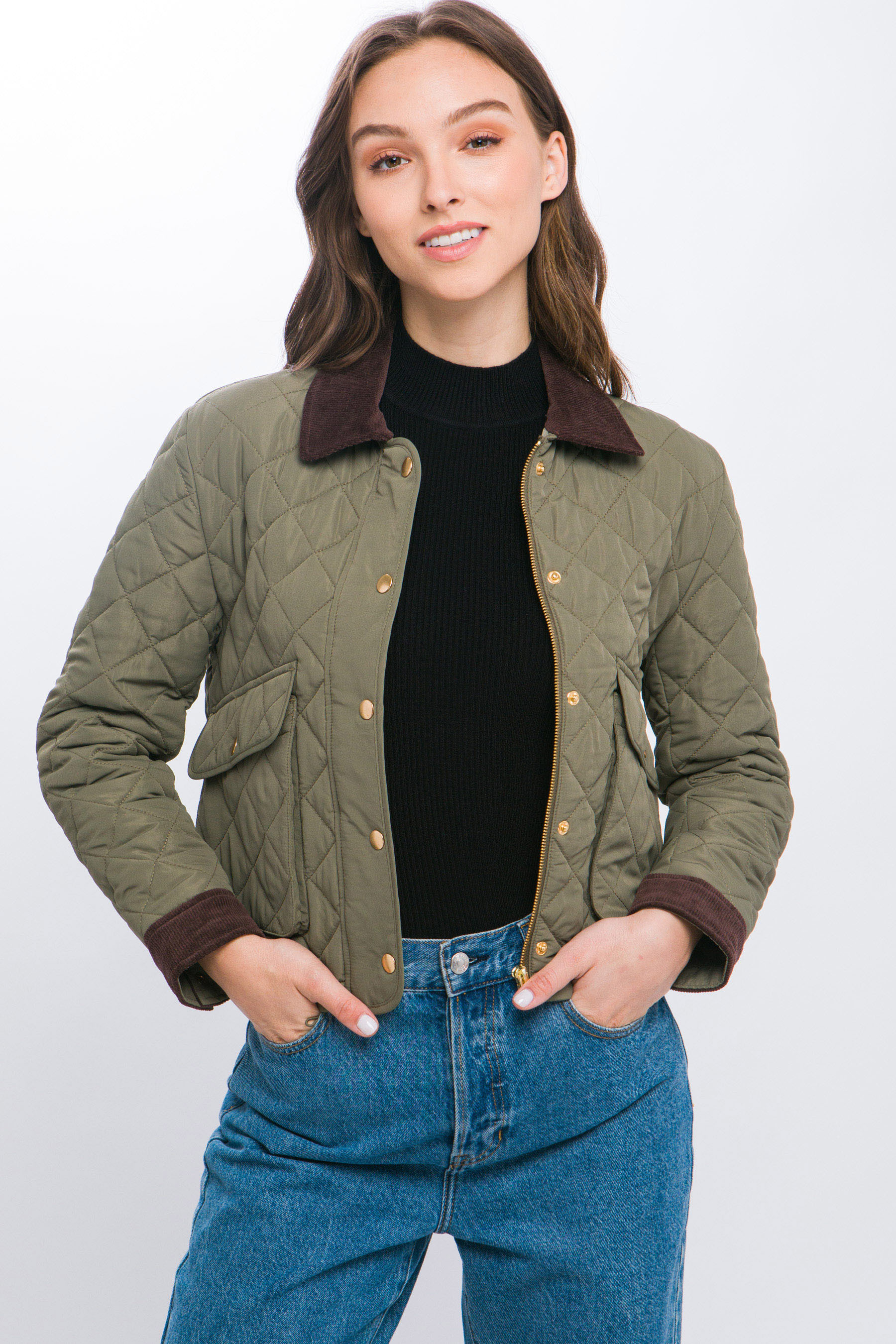 JACKETW Women's Short Diamond Pattern Quilted Padded Jacket -LT-W-6981 