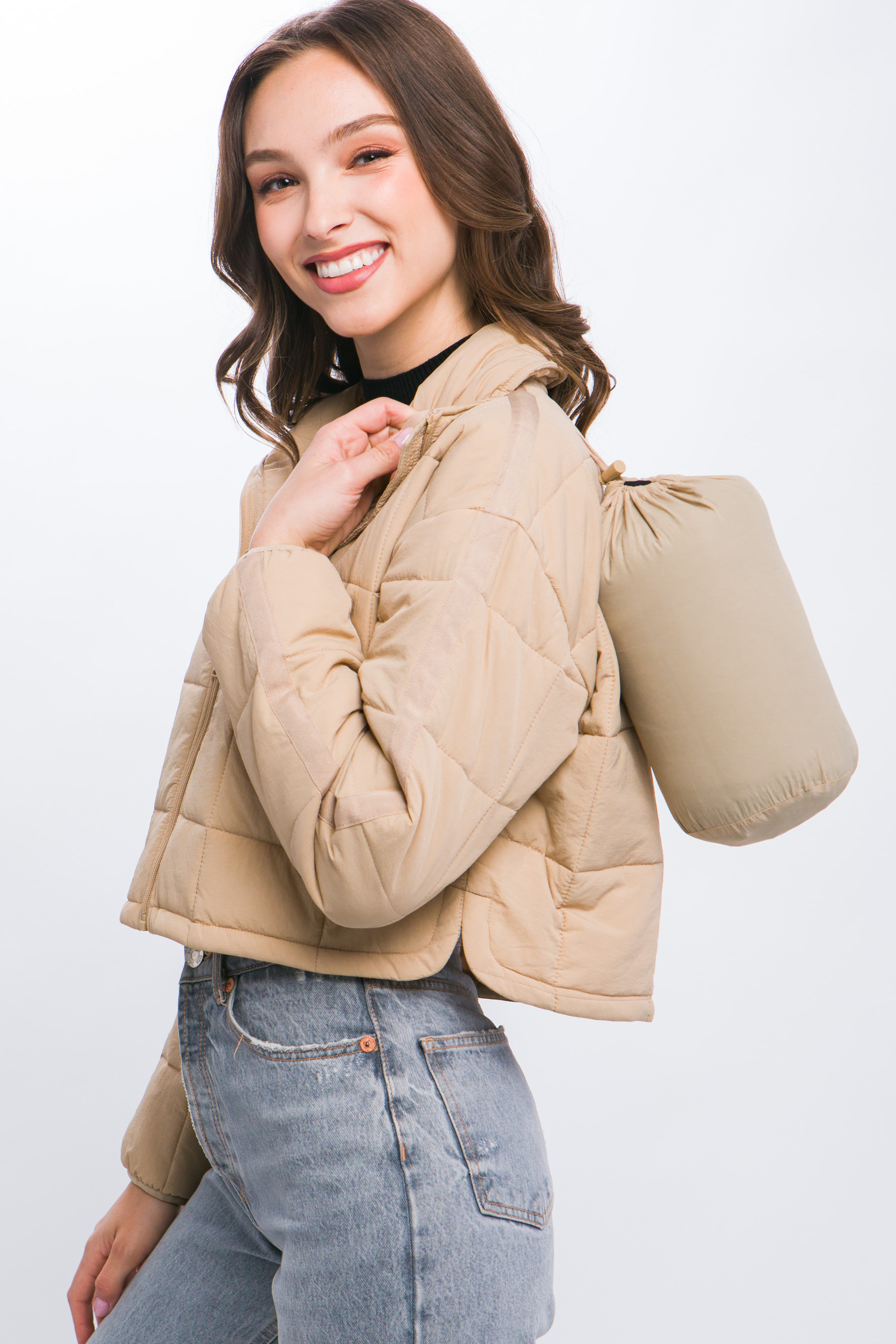 JACKETW Women's Pongee Short Cropped Puffer Jacket-LT-W-7011