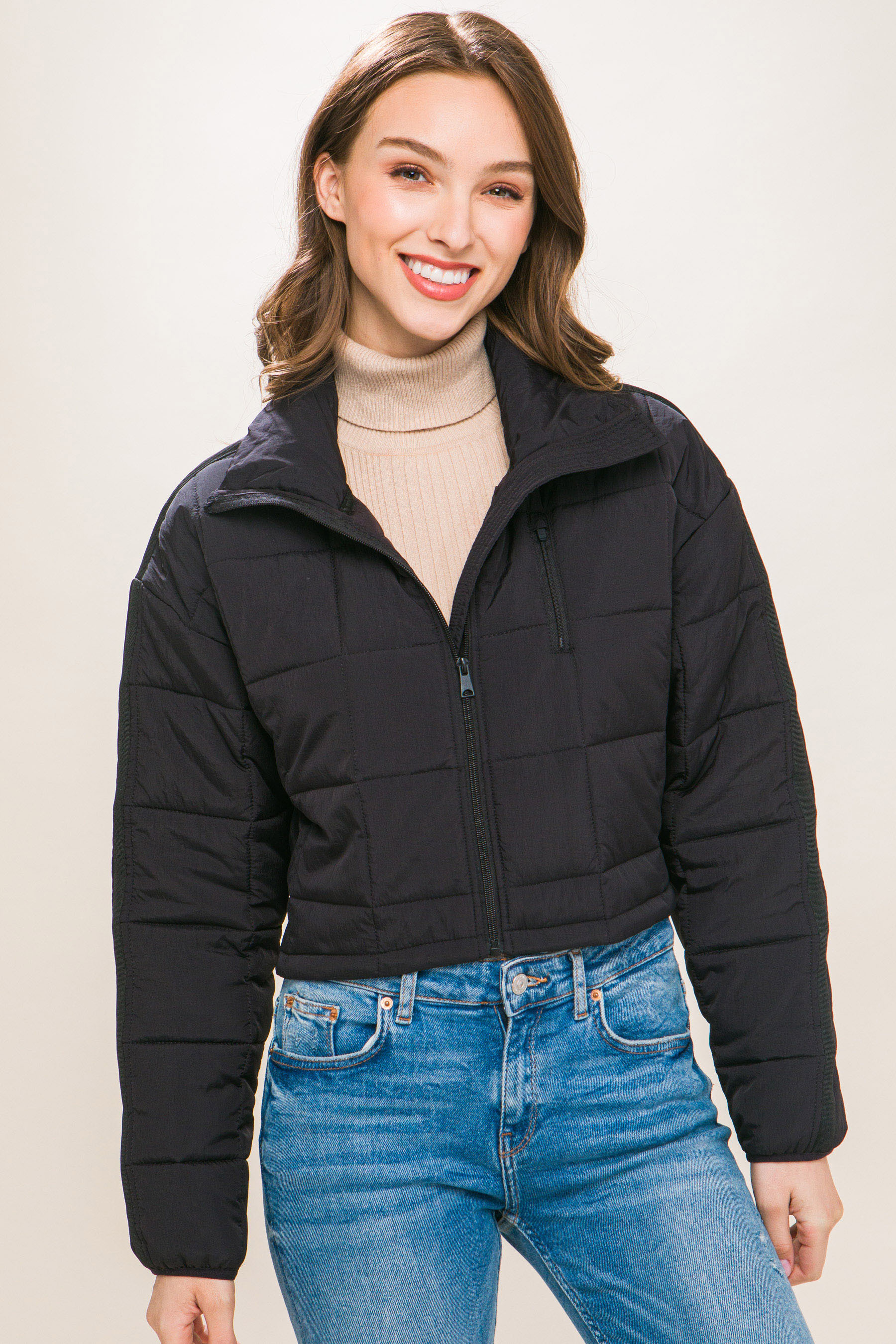 JACKETW Women's Pongee Short Cropped Puffer Jacket-LT-W-7011