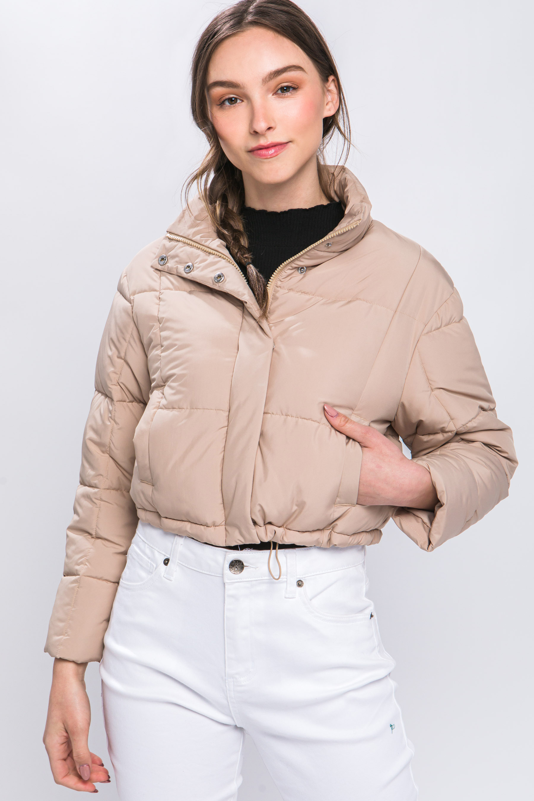 JACKETW Women's Pongee Short Cropped Puffer Jacket-LT-W-7011