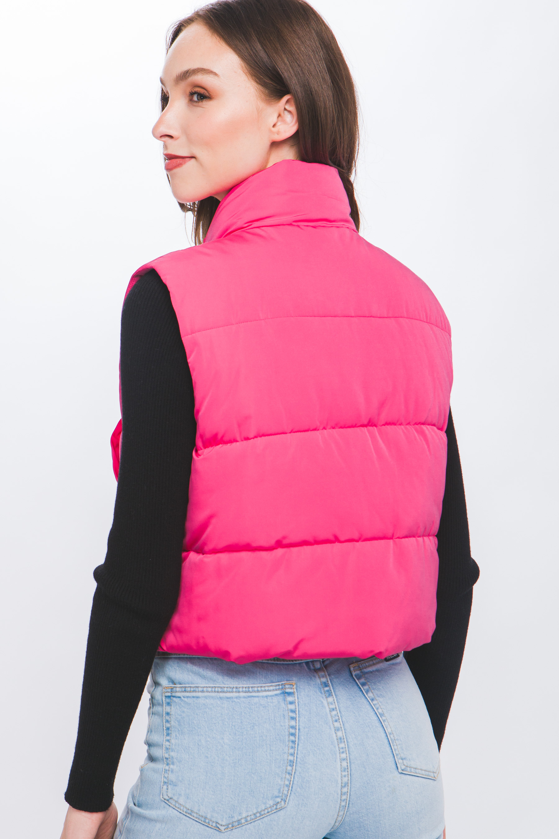 JACKETW Women's Short Pongee Stand Collar Vest Jacket-LT-W-6537 