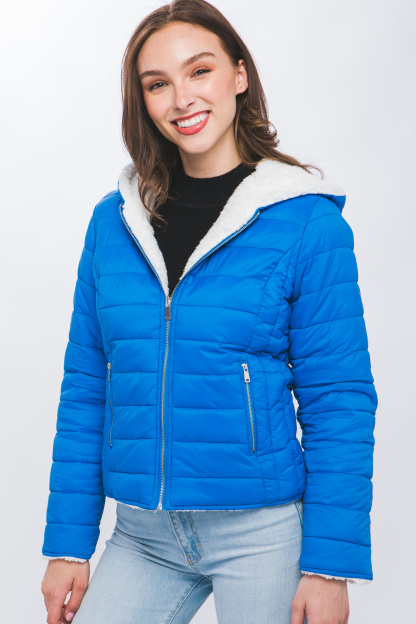 JACKETWVWomen's 20D Nylon Reversible Sherpa Puffer Jacket-LT-6975