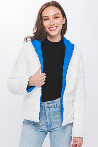 JACKETWVWomen's 20D Nylon Reversible Sherpa Puffer Jacket-LT-6975