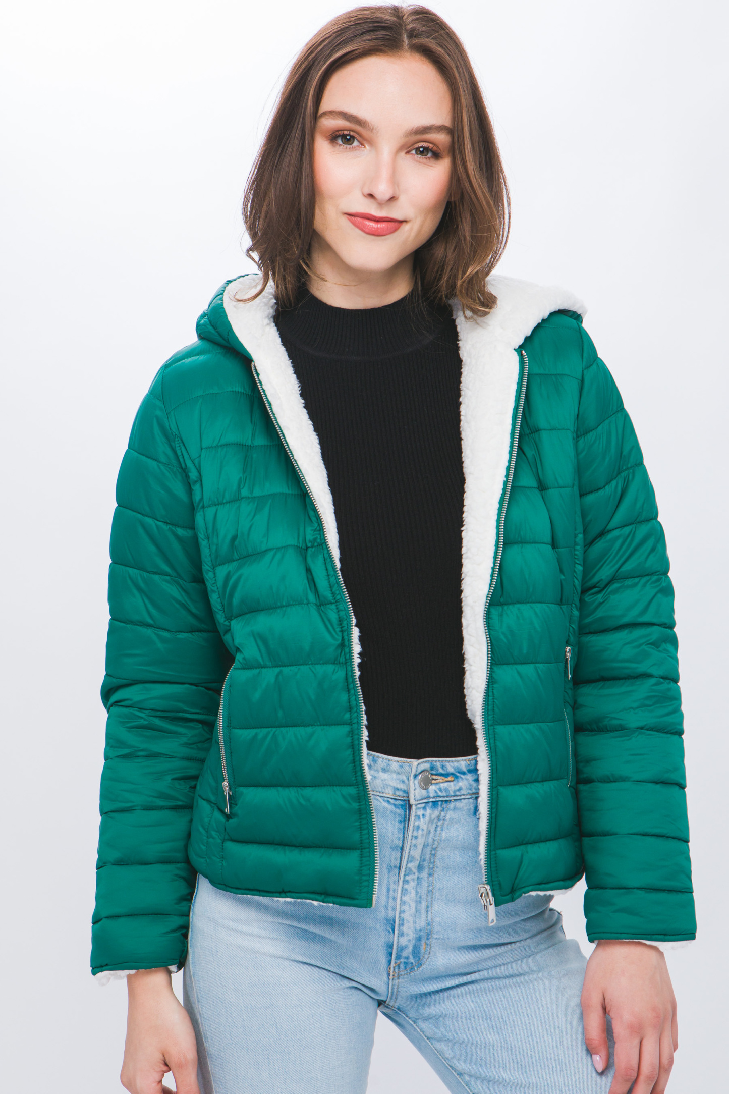 JACKETWVWomen's 20D Nylon Reversible Sherpa Puffer Jacket-LT-6975