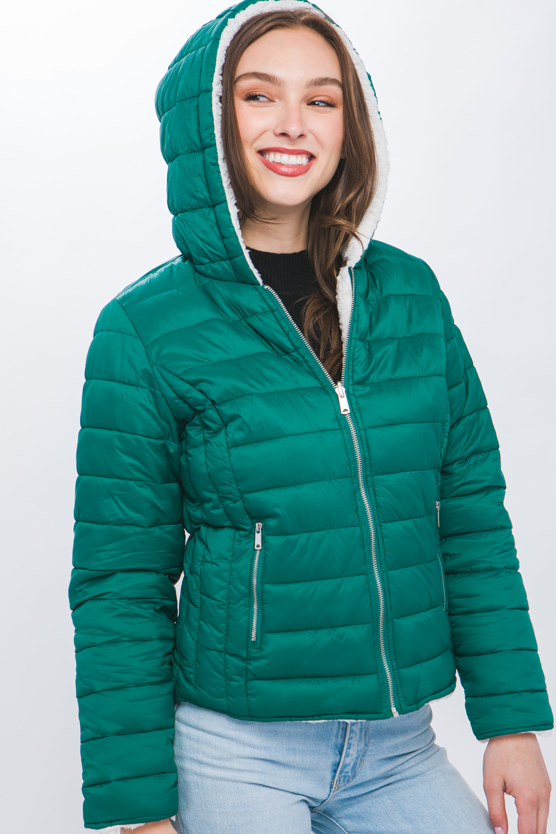 JACKETWVWomen's 20D Nylon Reversible Sherpa Puffer Jacket-LT-6975