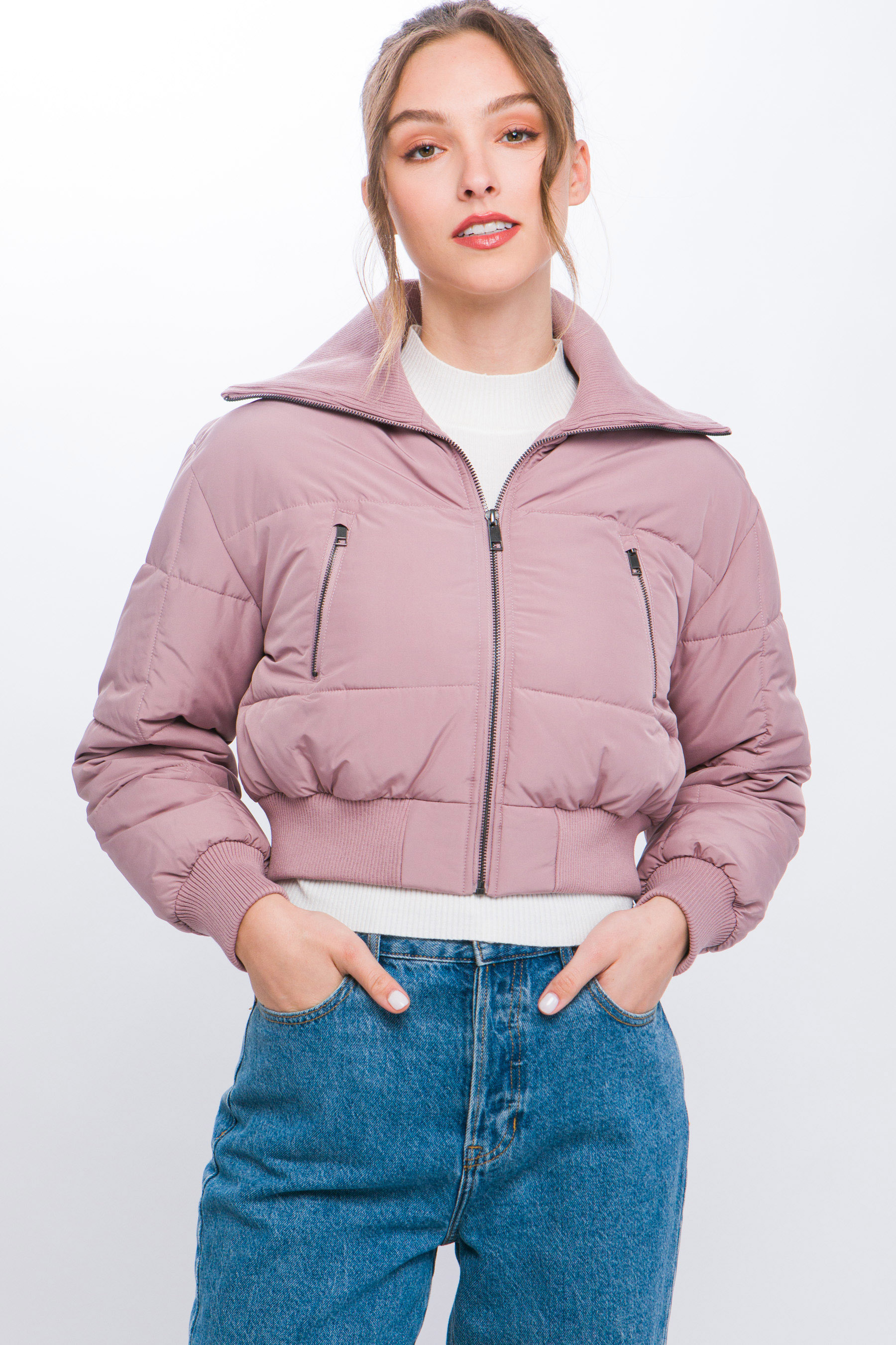 JACKETW Women's Pongee Short Cropped Puffer Jacket-LT-W-7011