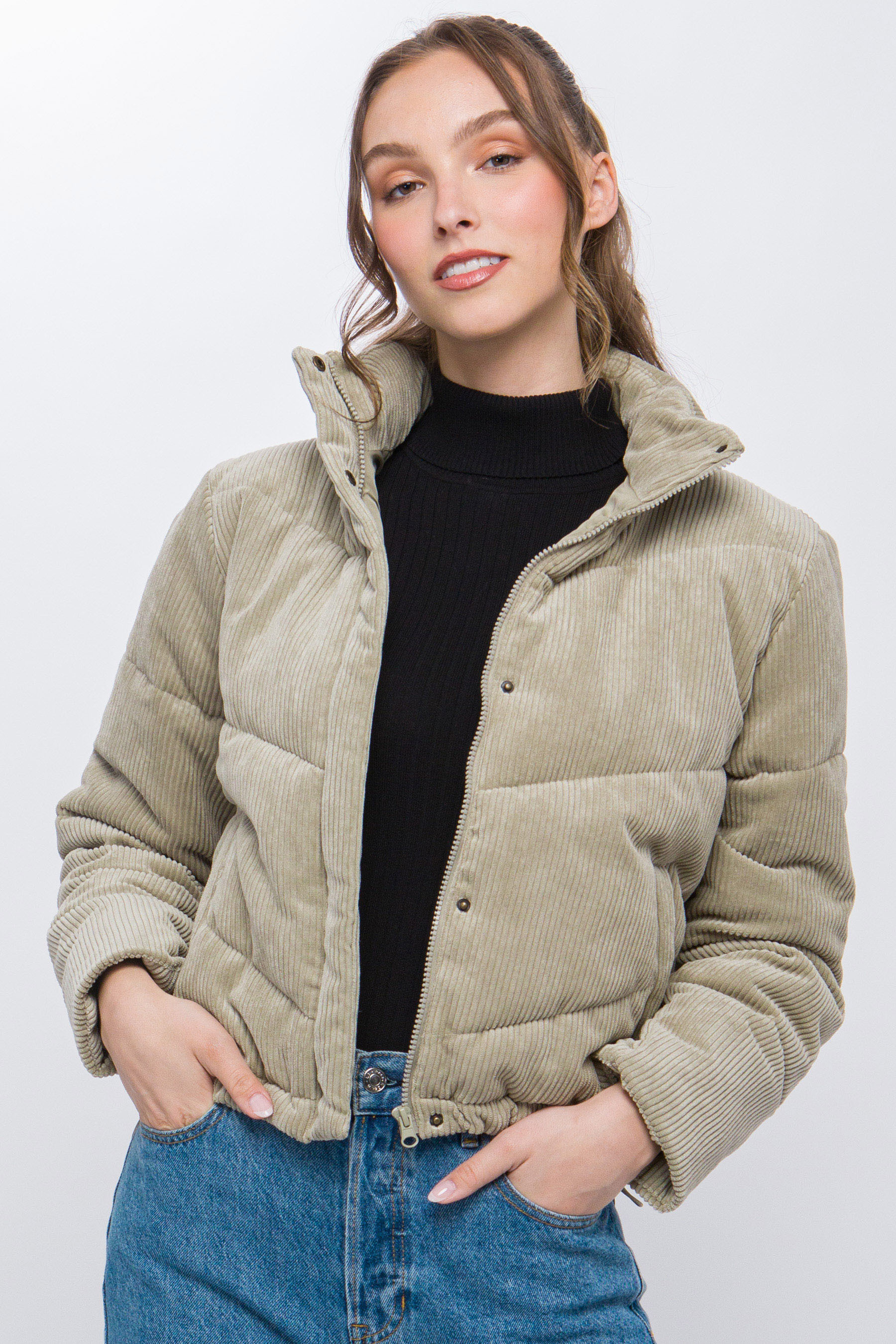 JACKETW Women's Corduroy Stand Collar Jacket-LT-W-6850