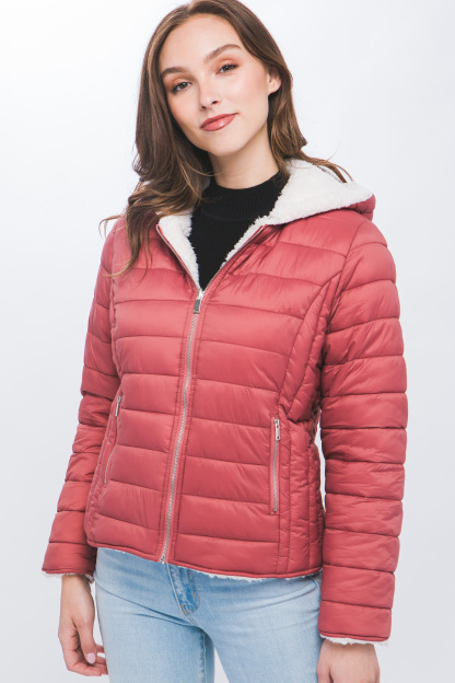 JACKETWVWomen's 20D Nylon Reversible Sherpa Puffer Jacket-LT-6975