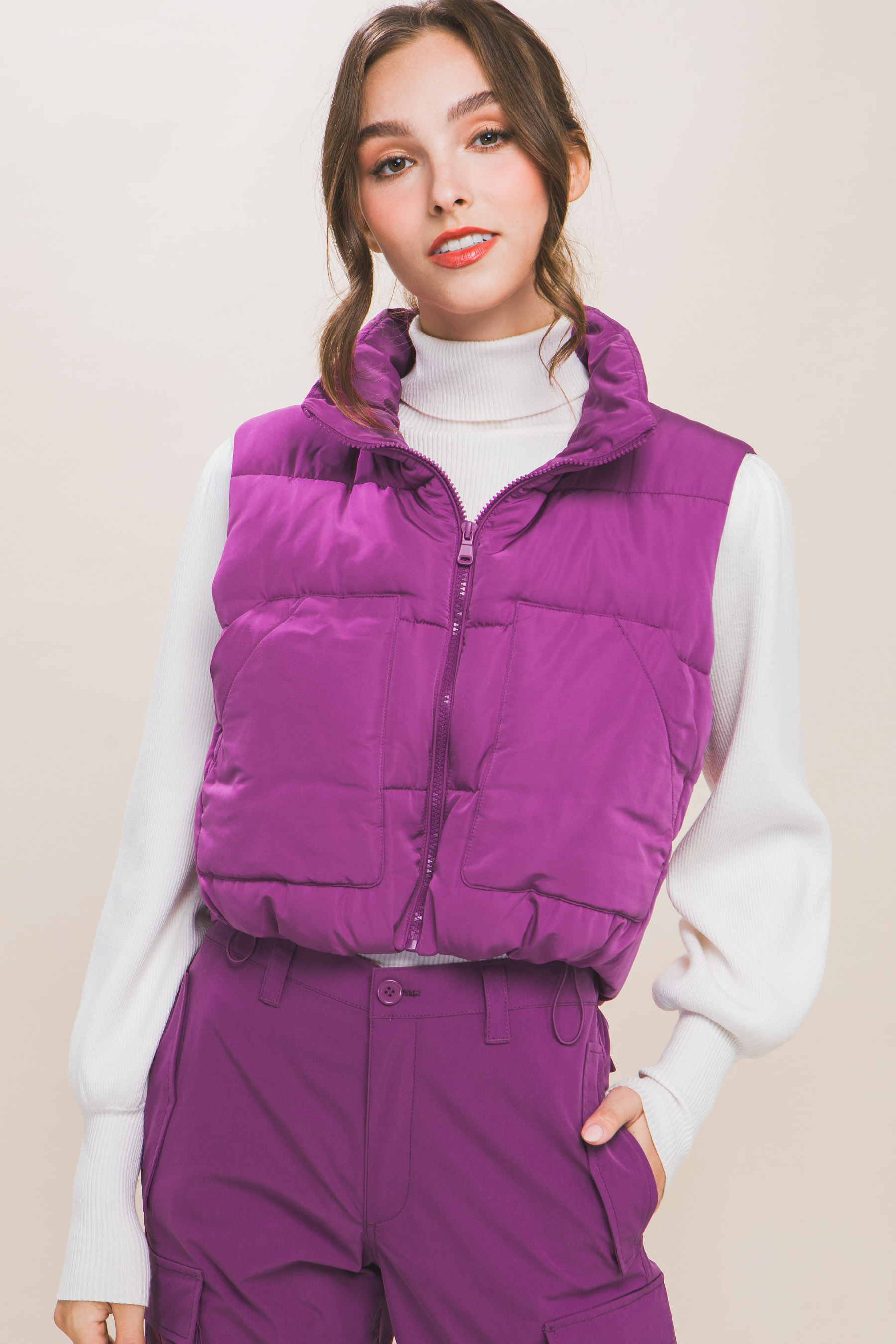 JACKETW Women's Short Pongee Stand Collar Vest Jacket-LT-W-6537 