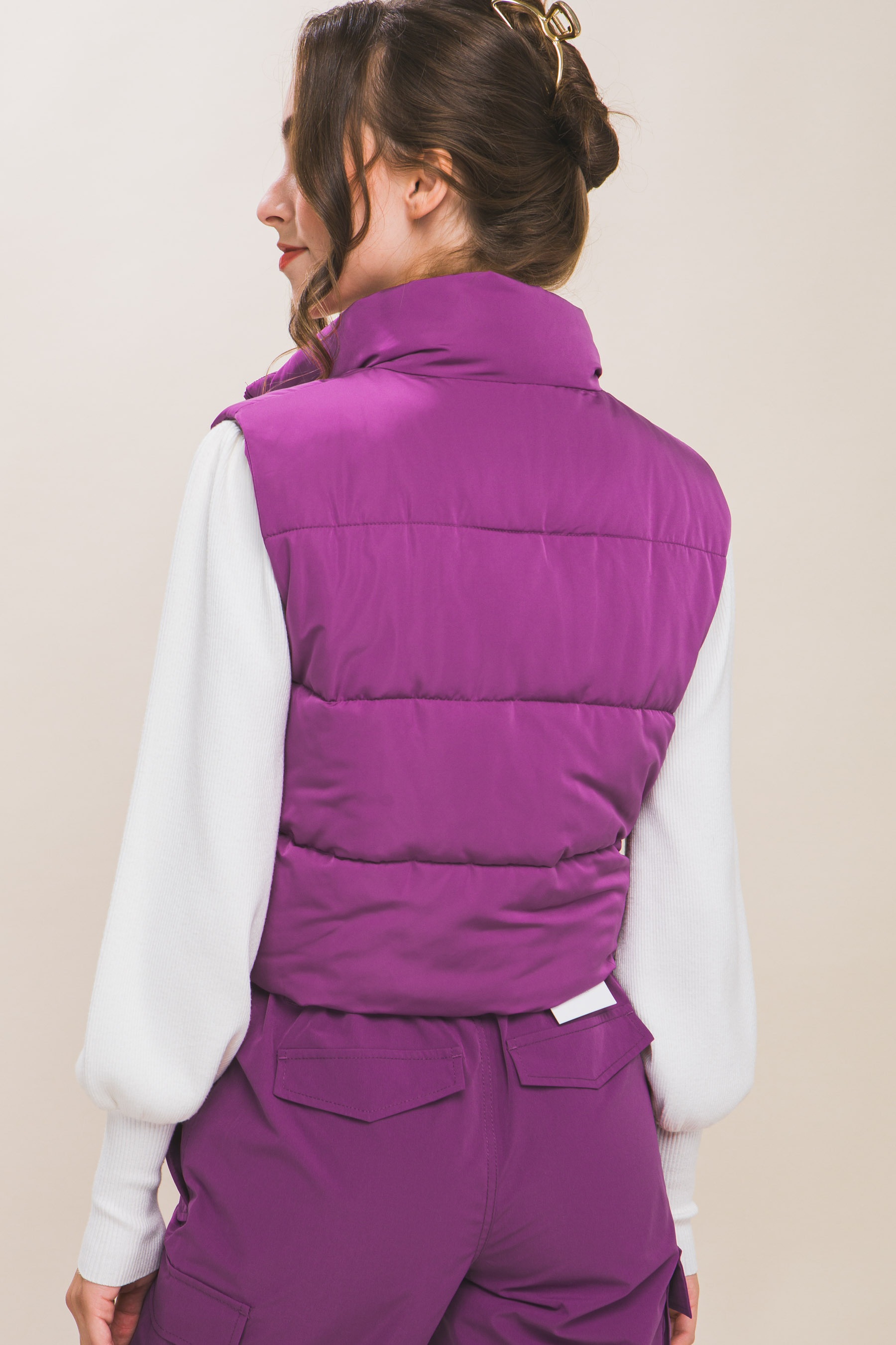 JACKETW Women's Short Pongee Stand Collar Vest Jacket-LT-W-6537 