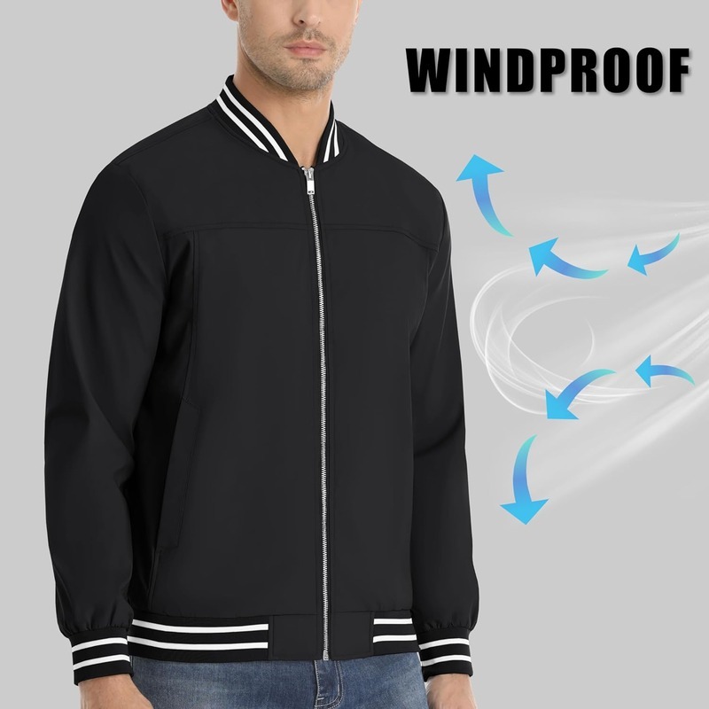 JACKETW Men's Bomber Lightweight Water Resistant Windbreaker Jacket-ZH105