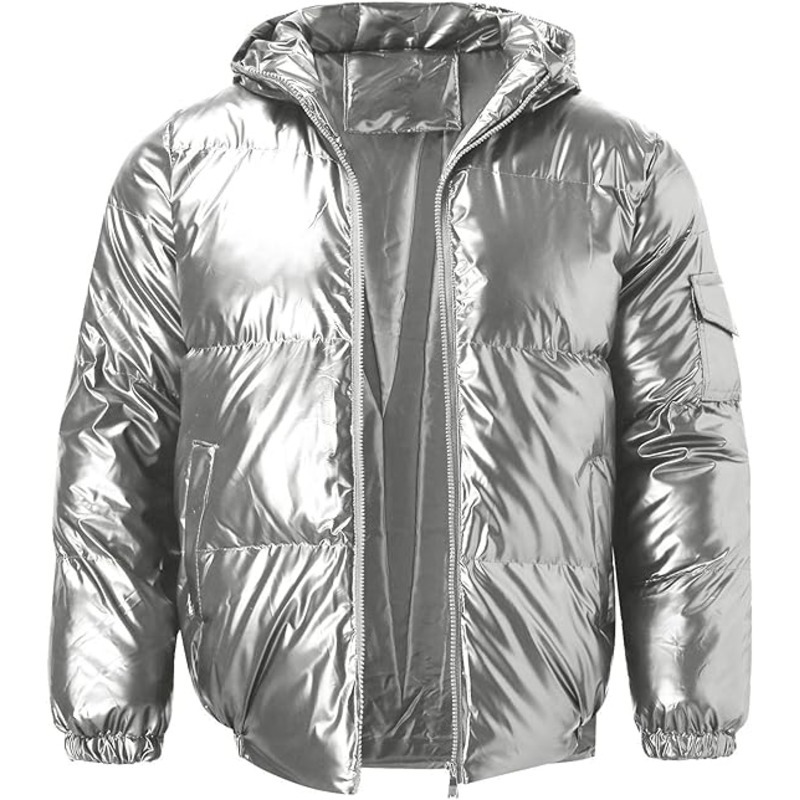JACKETW Men's Hooded Thick Warm Cotton Colour Padded Shiny Jacket -ZH124