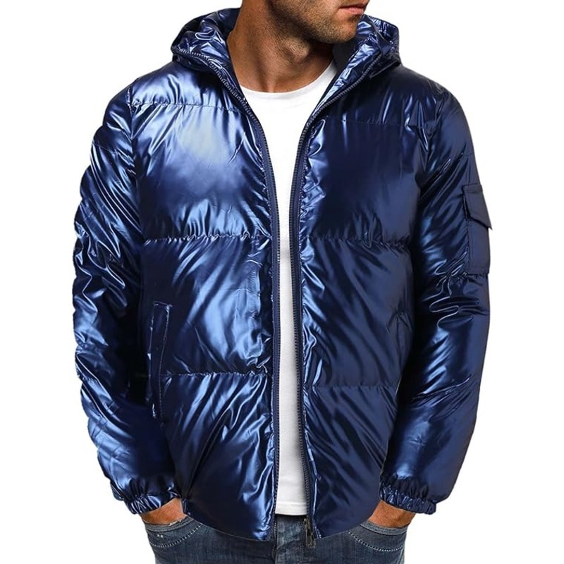 JACKETW Men's Hooded Thick Warm Cotton Colour Padded Shiny Jacket -ZH124