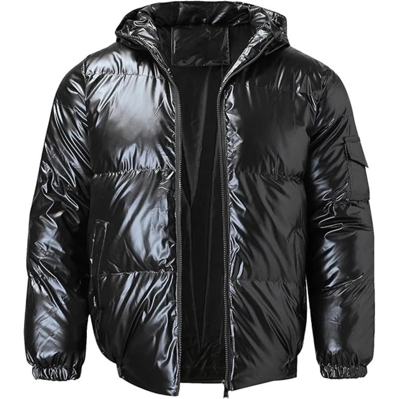 JACKETW Men's Hooded Thick Warm Cotton Colour Padded Shiny Jacket -ZH124