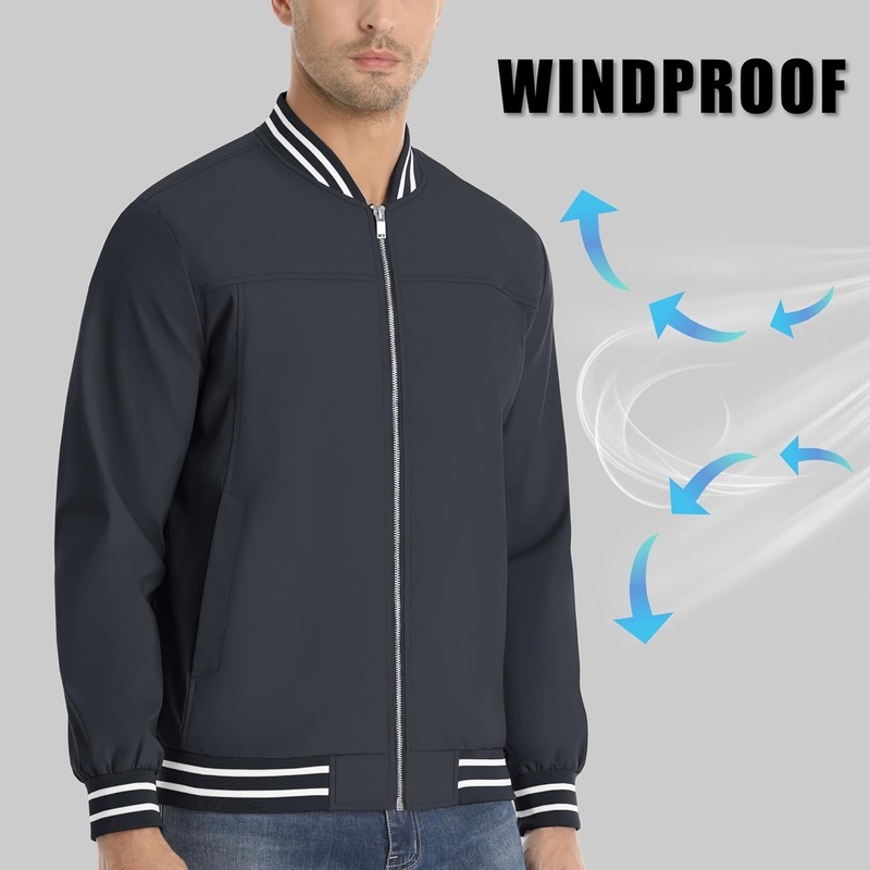 JACKETW Men's Bomber Lightweight Water Resistant Windbreaker Jacket-ZH105