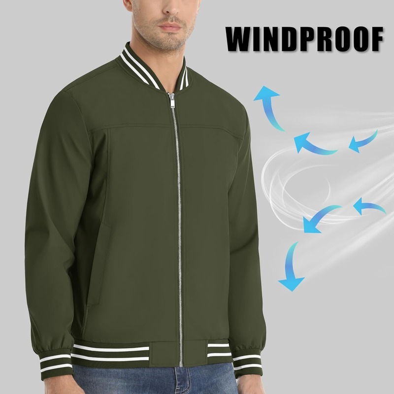 JACKETW Men's Bomber Lightweight Water Resistant Windbreaker Jacket-ZH105
