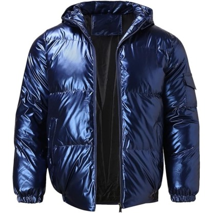 JACKETW Men's Hooded Thick Warm Cotton Colour Padded Shiny Jacket -ZH124