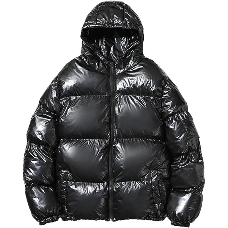 JACKETW Men's Hood Trend Thick Warm Cotton Colour Padded Shiny Jacket 