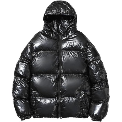 JACKETW Men's Hood Trend Thick Warm Cotton Colour Padded Shiny Jacket 