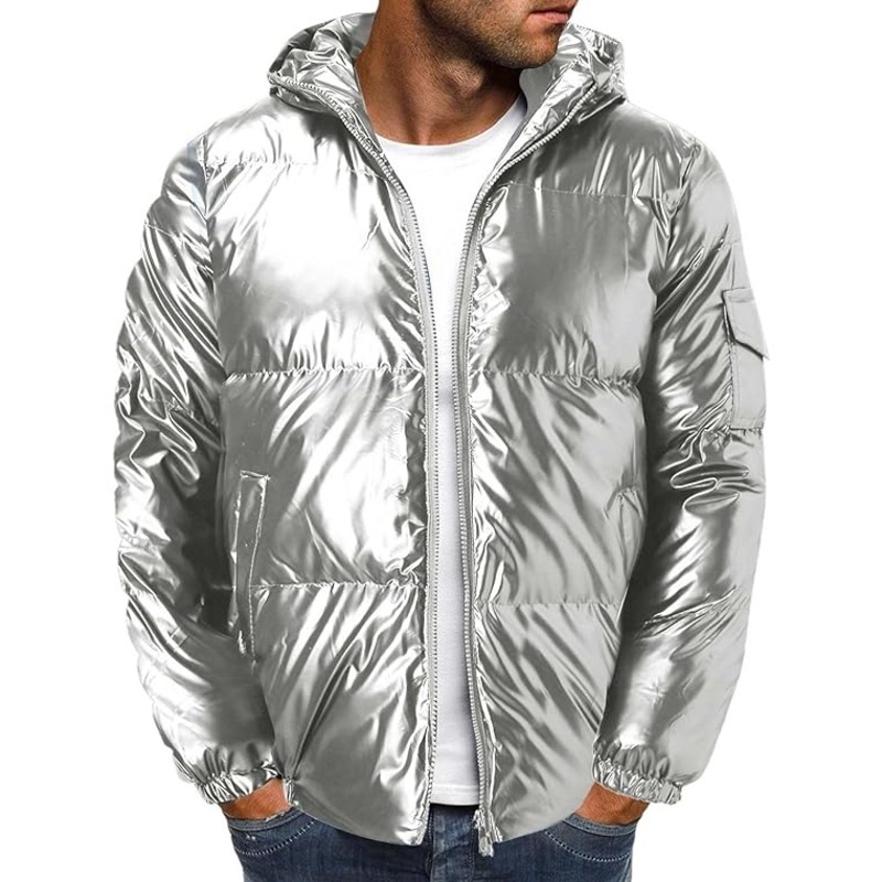 JACKETW Men's Hooded Thick Warm Cotton Colour Padded Shiny Jacket -ZH124