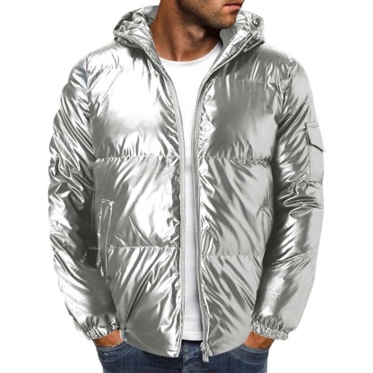 JACKETW Men's Hooded Thick Warm Cotton Colour Padded Shiny Jacket -ZH124